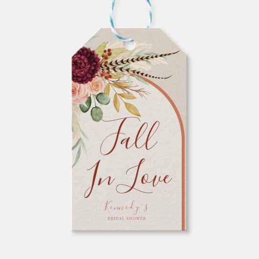 Fall der Liebe Boho Rust Arch Pampas Floral Bridal Geschenkanhänger (Vorderseite)