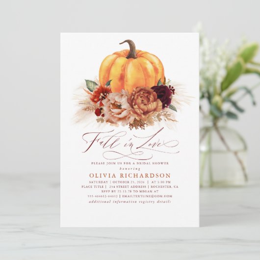 Fall der Liebe Brautparty Rost Blume Pumpkin Einladung (Stehend Vorderseite)