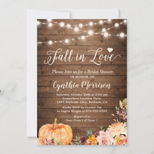 Fall der Liebe Brautparty Rustikale Pumpkin Floral Einladung (Vorderseite)