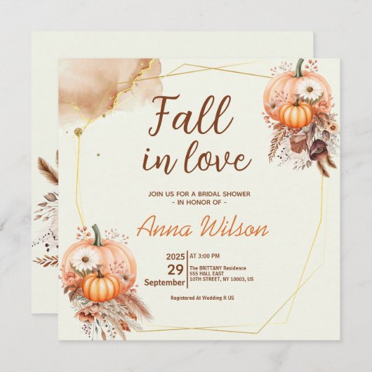 Fall der Liebe Brautparty Rustikale Pumpkin Pampas Einladung (Vorne/Hinten)