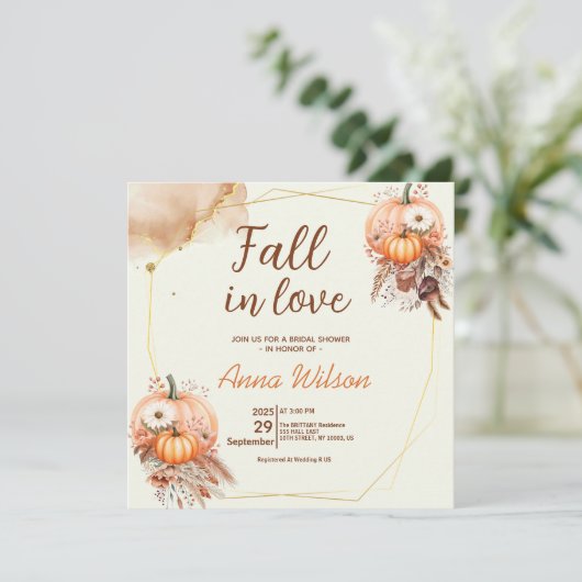 Fall der Liebe Brautparty Rustikale Pumpkin Pampas Einladung (Stehend Vorderseite)