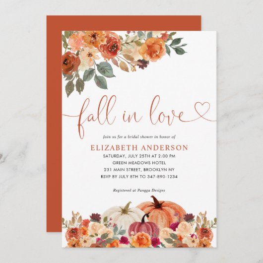 Fall der Liebe Floral Orange Pumpkin Brautparty Einladung (Vorne/Hinten)