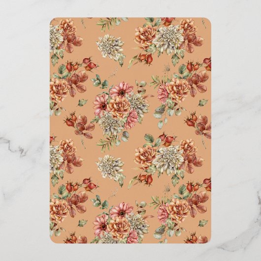 Fall der Liebe Floral Orange Pumpkin Brautparty Folieneinladung (Rückseite)