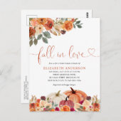 Fall der Liebe Floral Orange Pumpkin Brautparty Postkarte (Vorne/Hinten)