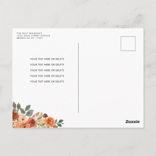 Fall der Liebe Floral Orange Pumpkin Brautparty Postkarte (Rückseite)