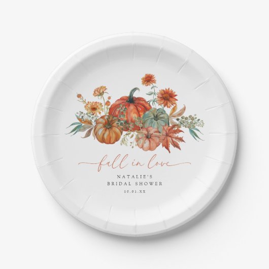 Fall der Liebe Floral Pumpkin Brautparty Pappteller (Vorderseite)