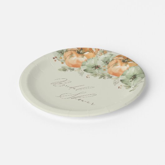 Fall der Liebe Floral Pumpkin Brautparty Pappteller (Schrägansicht)