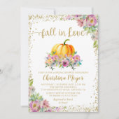 Fall der Liebe Floral Pumpkin Glitzer Brautparty Einladung (Vorderseite)