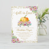 Fall der Liebe Floral Pumpkin Glitzer Brautparty Einladung (Stehend Vorderseite)
