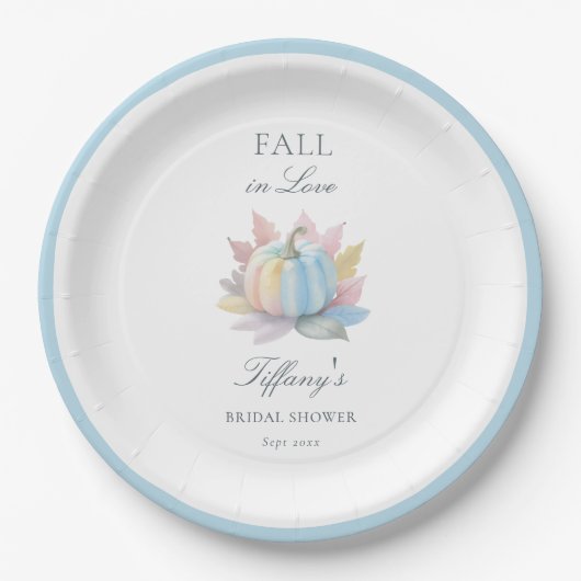 Fall der Liebe Pastel Blue Pumpkin Brautparty Pappteller (Vorderseite)