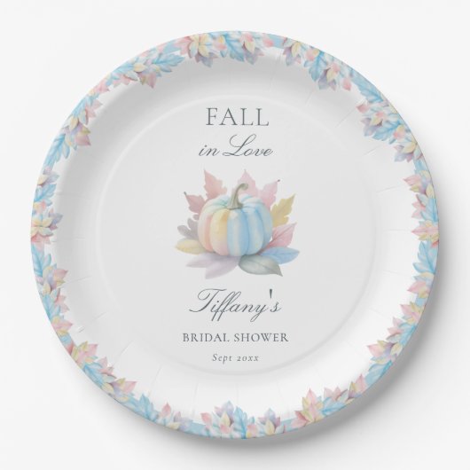 Fall der Liebe Pastel Blue Pumpkin Brautparty Pappteller (Vorderseite)