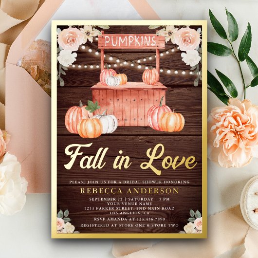 Fall der Liebe Peach Pumpkin Barn Wood Brautparty Folieneinladung