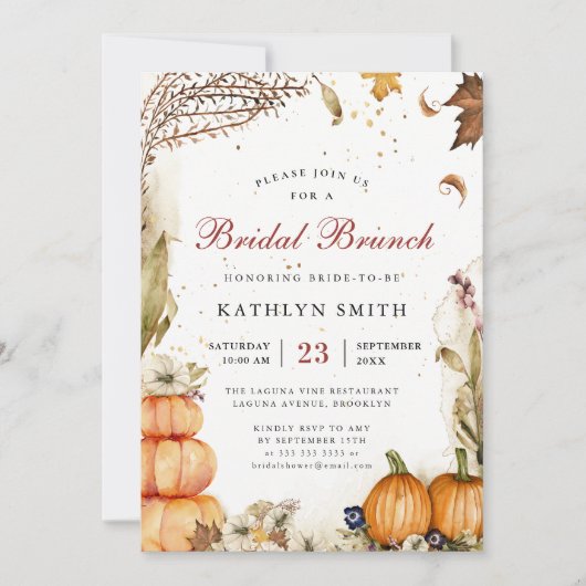 Fall der Liebe Pumpkin Botanischer Bridal Brunch Einladung (Vorderseite)