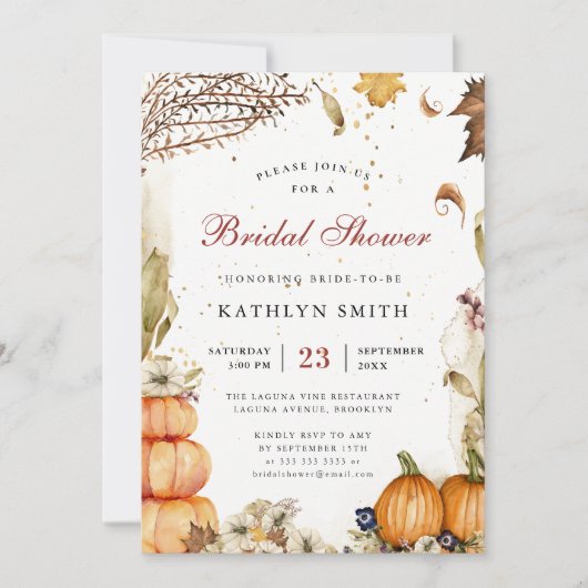 Fall der Liebe Pumpkin Botanisches Brown Brautpart Einladung (Vorderseite)