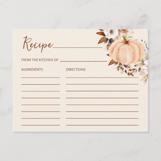Fall der Liebe Pumpkin Brautparty Rezept-Karte Postkarte (Vorderseite)