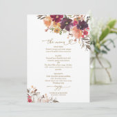 Fall der Liebe Pumpkin Burgundy Wedding Menu Card Einladung (Stehend Vorderseite)