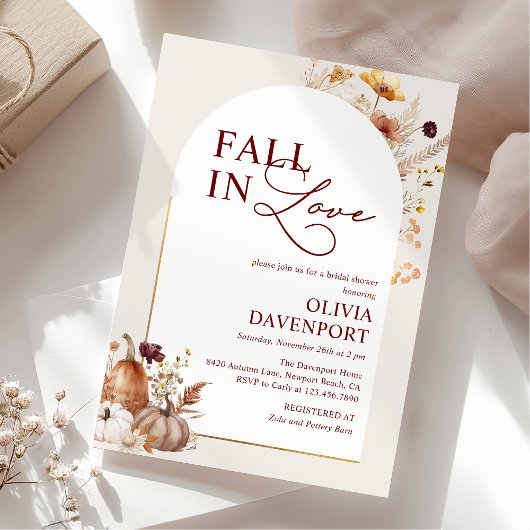 Fall der Liebe Wildblume Pumpkin Arch Brautparty Einladung