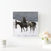 Fall des Cowboy Frederic Remington 1895 Western Quadratische Wanduhr (Zuhause)