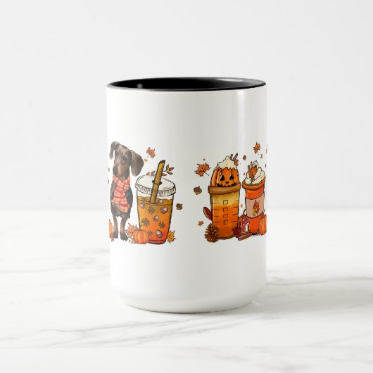 Fall Dog Coffee Tasse, Dachsund Dog Tasse, Fall Vi Tasse (Zentrum)