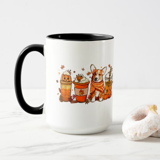 Fall Dog Tasse, Corgi Dog Tasse, Fall Vibes Tasse (Mit Donut)