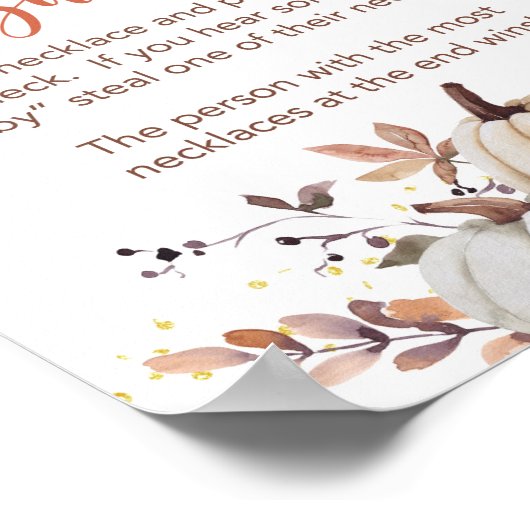 Fall Don't Say Baby Necklace Shower Game Sign Poster (Ecke)