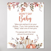 Fall Don't Say Baby Shower Game Sign Pumpkins Poster (Vorne)