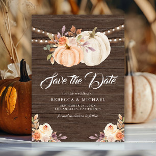 Fall Earthy Floral Pumpkin Barn Wood Wedding Save The Date