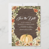 Fall Earthy Floral Pumpkin Barn Wood Wedding Save The Date (Vorderseite)