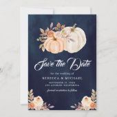 Fall Earthy Floral Pumpkin Navy Blue Wedding Save The Date (Vorderseite)
