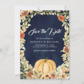 Fall Earthy Floral Pumpkin Navy Blue Wedding Save The Date (Vorderseite)