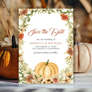 Fall Earthy Floral Pumpkin Wedding Save The Date