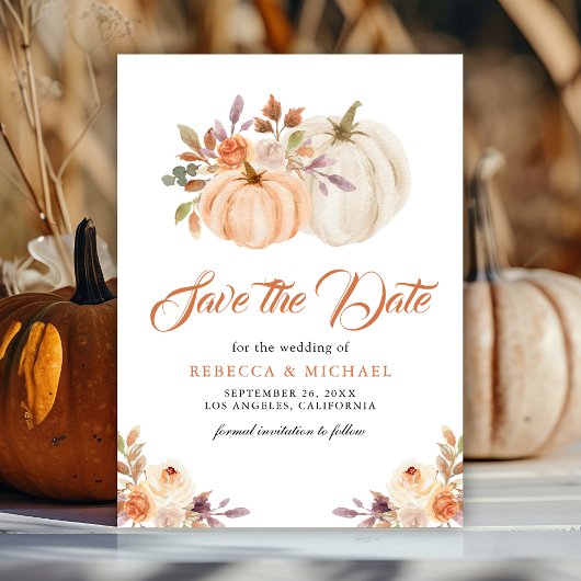 Fall Earthy Floral Pumpkin Wedding Save The Date