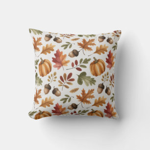 Fall Earthy Orange Wasserfarbe Pumpkin Maple Blätt Kissen