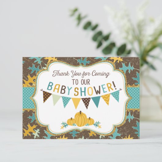 Fall-Eichen-Blätter-GoldGlitzer-Kürbise danken Dankeskarte (Stehend Vorderseite)