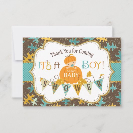 Fall-Eichen-Blätter-GoldGlitzer-Kürbise danken Dankeskarte (Vorderseite)