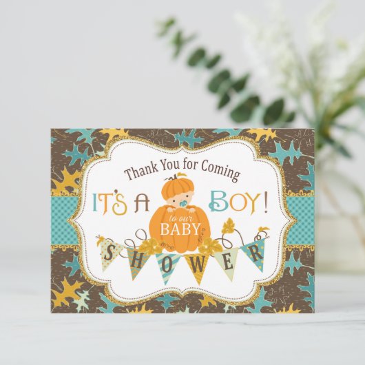 Fall-Eichen-Blätter-GoldGlitzer-Kürbise danken Dankeskarte (Stehend Vorderseite)