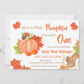 Fall Eichhörnchen Pumpkin Erster Geburtstag Einlad Einladung (Vorderseite)