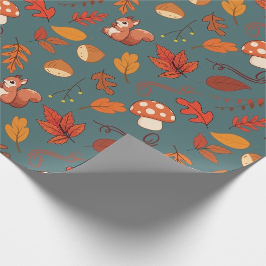 Fall Eichhörnchen und Pilz-Pilz Nahtloses Wrapping Geschenkpapier (Ecke)