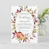 Fall Elegante Foliage Pumpkin Gold Foil Hochzeit Einladung (Stehend Vorderseite)