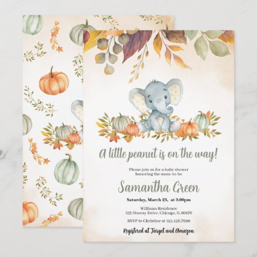 Fall Elephant Baby Dusche Einladung (Vorne/Hinten)
