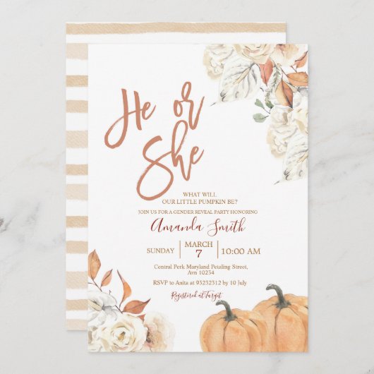 Fall Er oder sie Boho Pumpkin Gender-Offenbarung Einladung (Vorne/Hinten)