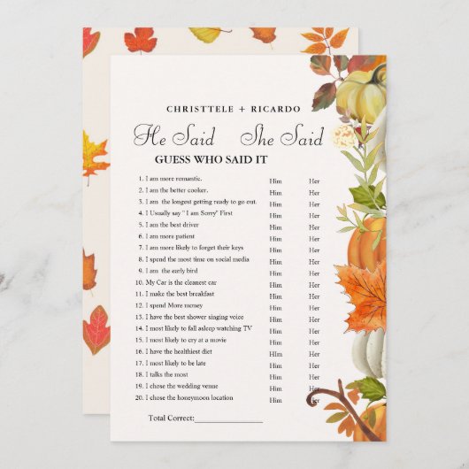 Fall Er sagte, sie habe Brautparty-Spielkarte Ankündigung (Vorne/Hinten)