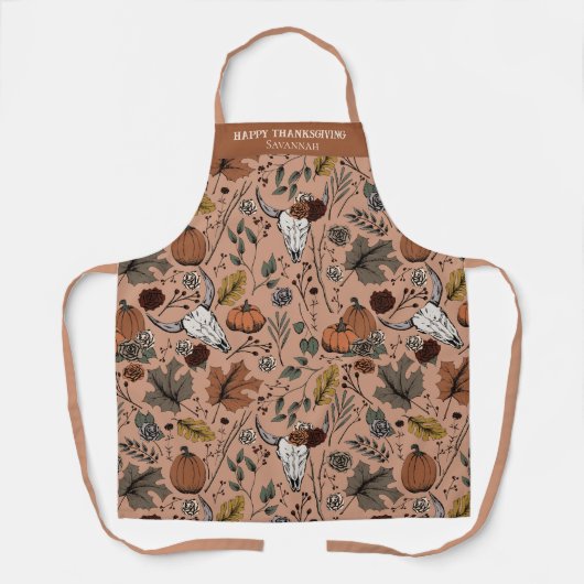 Fall Ernte Kuh Skull Pumpkin Blätter Erntedank Schürze (Vorderseite)