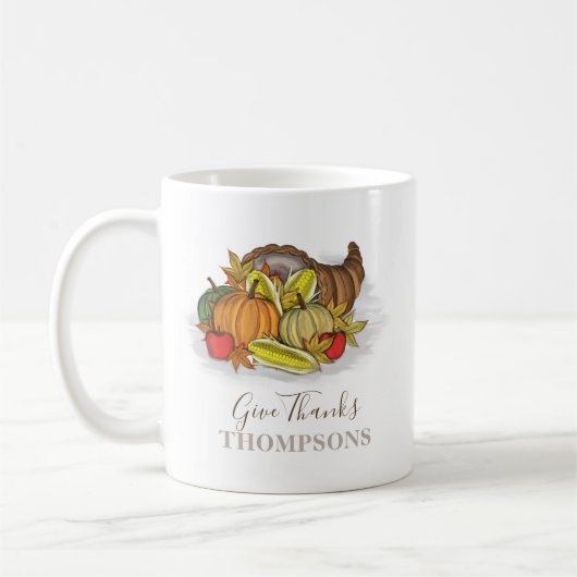 Fall Erntedank Cornucopia Personalisiert Kaffeetasse (Links)