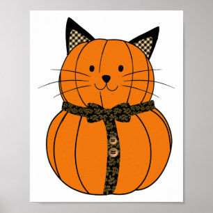 Fall Erntedank Niedlicher Pumpkin Kat Face Whisker Poster