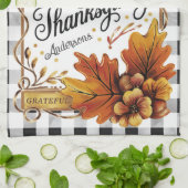 Fall Erntedank Oak Blätter Gingham Custom Geschirrtuch (Gefaltet)