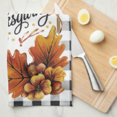 Fall Erntedank Oak Blätter Gingham Custom Geschirrtuch (Viertel Falte)