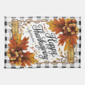 Fall Erntedank Oak Blätter Gingham Custom Geschirrtuch (Horizontal)