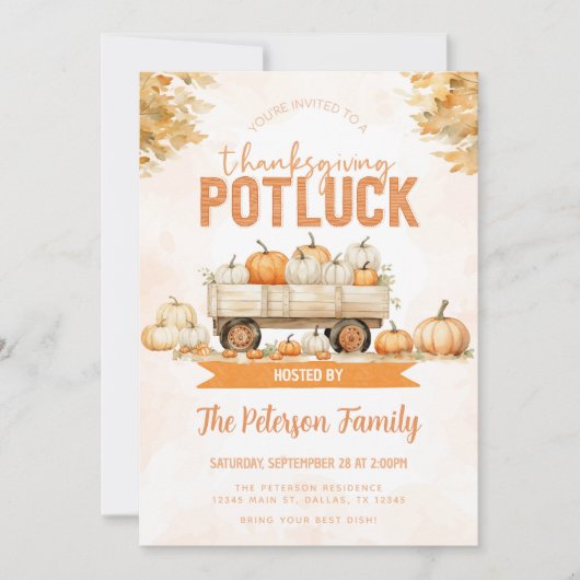Fall Erntedank Potluck Abendessen Party Einladung (Vorderseite)