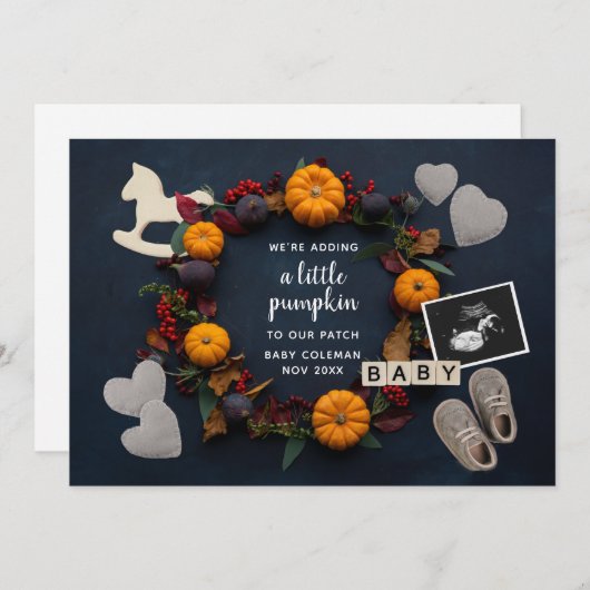 Fall Erntedank Pumpkin Schwangerschaft Reveal Baby Ankündigung (Vorne/Hinten)
